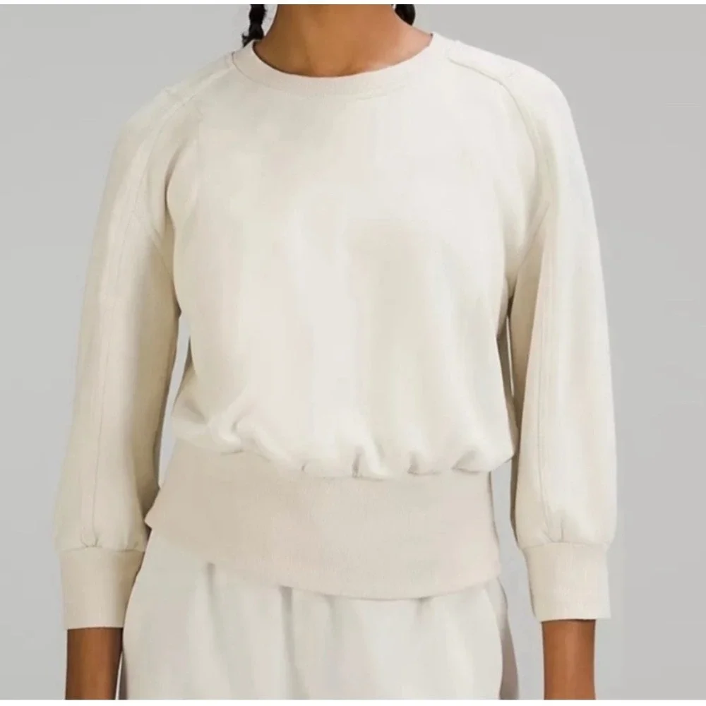 Lululemon Softstreme Ribbed Hem‎ Pullover Sweatshirt Size 6 Ivory Athleisure